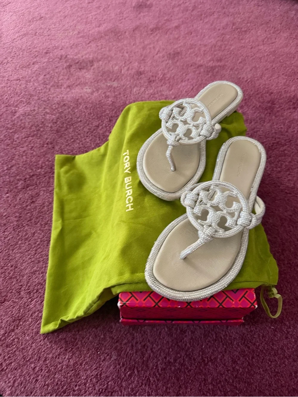 Tory Burch Silver Beaded Miller Thong Sandals